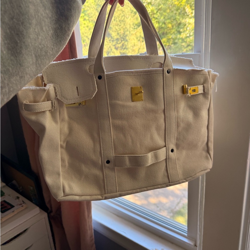 Stylish Cream Canvas Tote Bag